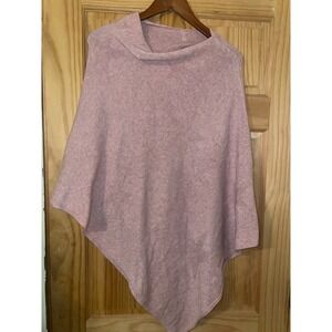 Elegant Pink Cashmere Blend Poncho Cowl Neck Asymmetrical Hem Made in Italy